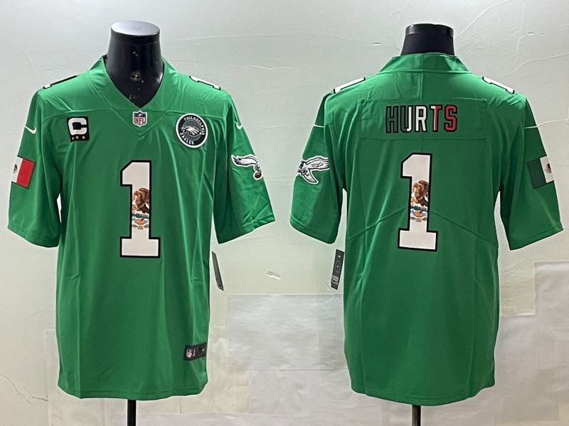 Men Philadelphia Eagles #1 Hurts Green three generations 2025 Nike Vapor Limited NFL Jersey style 23
